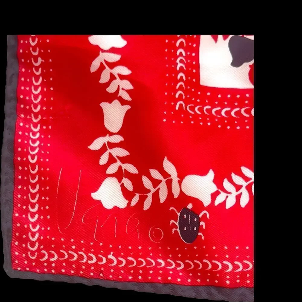 Vintage Signed VERA NEUMAN 1960s Red and White Floral Square Scarf 21” x 21”
